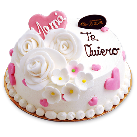 Flores blancas y corazones - Tarta Día de la madre Panadería del Rosal Almería